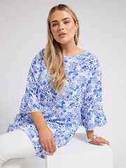 Yours London Curve Blue Zebra Print Tunic Top - Image 1 of 1
