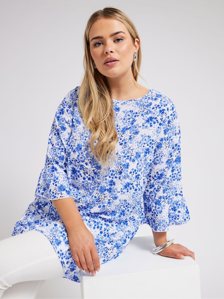 Blau - Yours Curve Zebra Floral Print Tunic Top - Bild 1 von 1 Blau - Yours Curve Zebra Floral Print Tunic Top - Bild 1 von 1