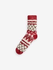 Red Fairisle Pattern Chunky Slipper Socks 1 Pack - Image 2 of 2