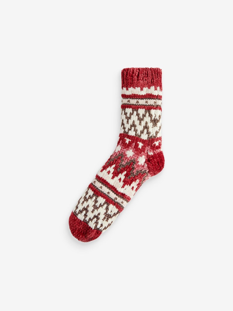 Red Fairisle Pattern Chunky Slipper Socks 1 Pack - Image 2 of 2