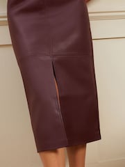 Love & Roses Burgundy Faux Leather Midi Pencil Skirt - Image 3 of 4