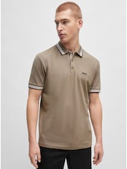 BOSS Khaki Green Cotton Polo Shirt With Contrast Logo Details - Image 3 of 5