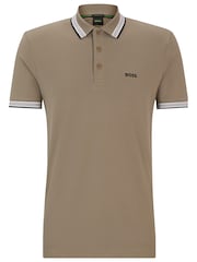 BOSS Khaki Green Cotton Polo Shirt With Contrast Logo Details - Image 5 of 5