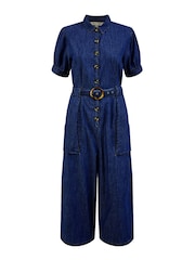 Yumi Blue 100% Cotton Chambray Button Up Jumpsuit - Image 4 of 4
