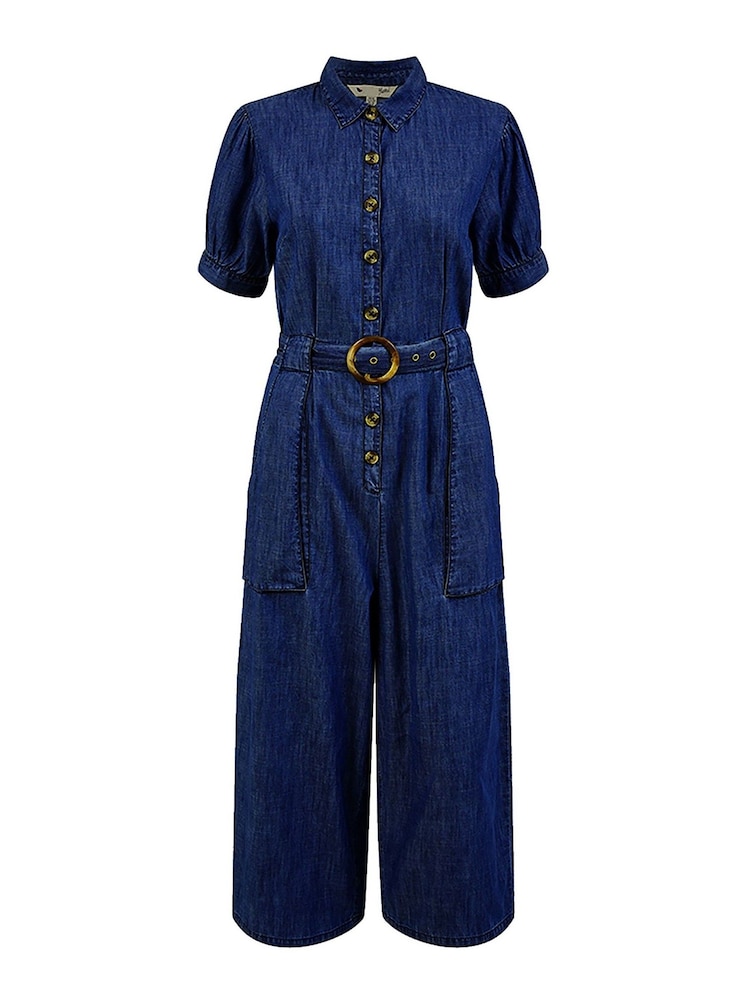 Yumi Blue 100% Cotton Chambray Button Up Jumpsuit - Image 4 of 4