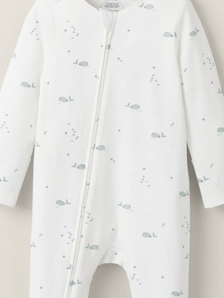 Mamas & Papas 100% Cotton Whale potisk; vzorec Zip bela pajac za spanje - Slika 3 iz 3 Mamas & Papas 100% Cotton Whale potisk; vzorec Zip bela pajac za spanje - Slika 3 iz 3