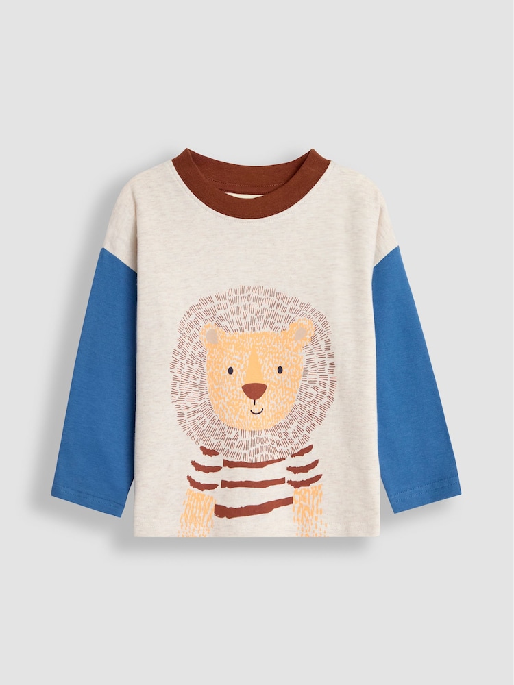 JoJo Maman Bébé Natural Lion Colour Block Printed Top - Image 1 of 3