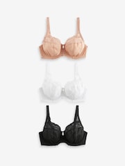 Noir/Blanc/Praline Nude - DD+ Lace Trim Non Pad Full Cup Underwired Bras 3 Pack - Image 7 de 11