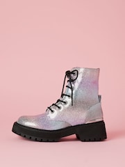 Lipsy Pink Rainbow Chunky Flat Faux Leather Party Lace Up Ankle Boot - Image 2 of 4