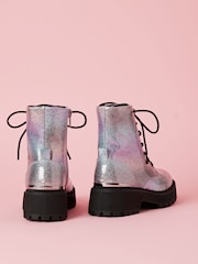 Lipsy Pink Rainbow Chunky Flat Faux Leather Party Lace Up Ankle Boot - Image 3 of 4