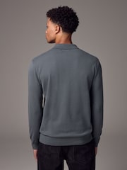 Blue Slate Regular Fit Knitted Long Sleeve Polo Shirt - Image 2 of 8