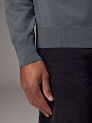 Blue Slate Regular Fit Knitted Long Sleeve Polo Shirt - Image 3 of 8