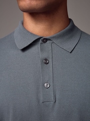 Blue Slate Regular Fit Knitted Long Sleeve Polo Shirt - Image 4 of 8