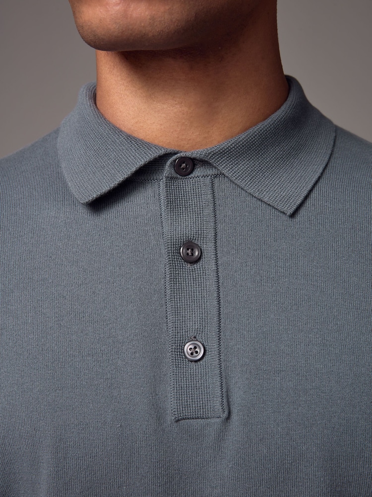 Leisteenblauw - Normale Pasvorm - Gebreide polo met lange mouwen - Image 4 of 8