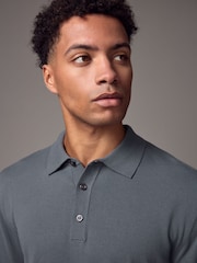 Blue Slate Regular Fit Knitted Long Sleeve Polo Shirt - Image 5 of 8