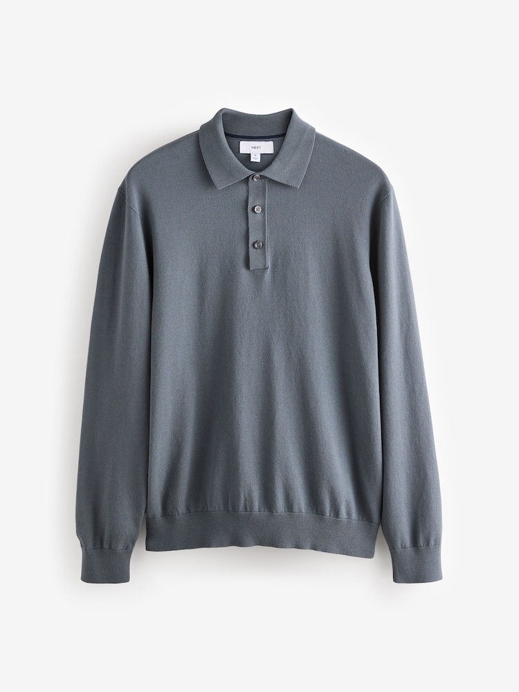 Leisteenblauw - Normale Pasvorm - Gebreide polo met lange mouwen - Image 6 of 8