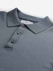 Blue Slate Regular Fit Knitted Long Sleeve Polo Shirt - Image 7 of 8