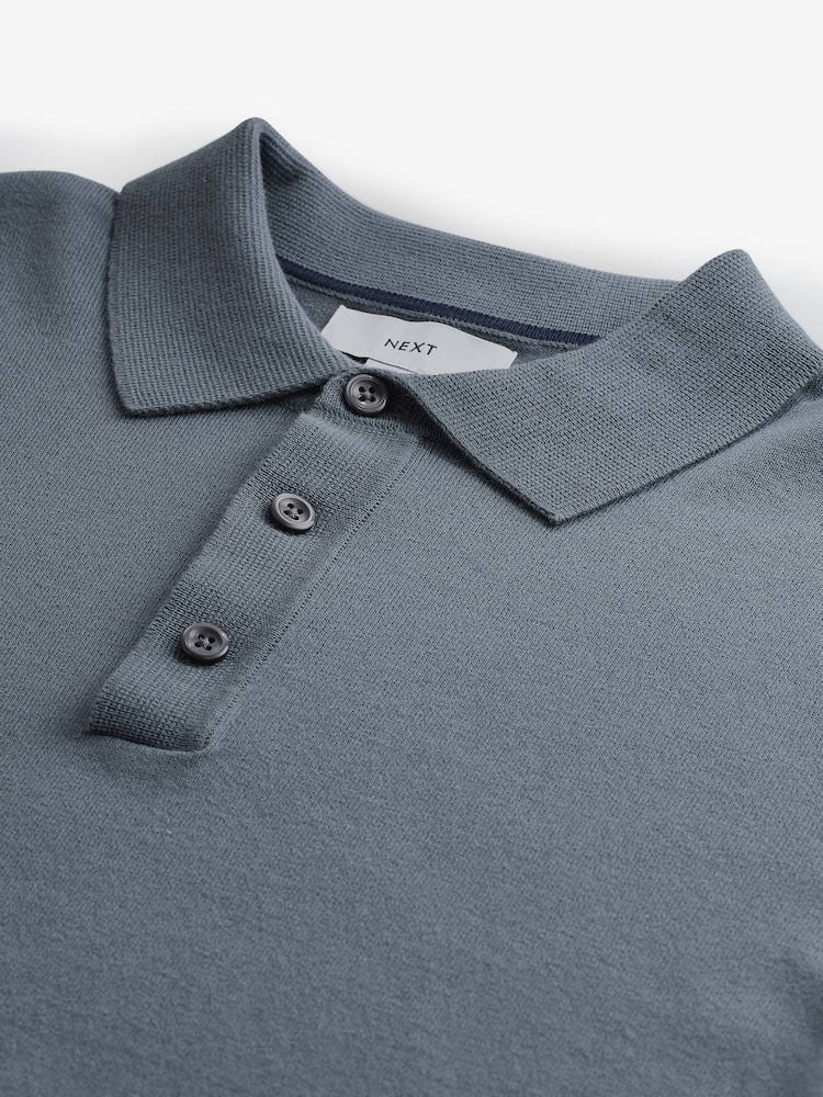 Leisteenblauw - Normale Pasvorm - Gebreide polo met lange mouwen - Image 7 of 8