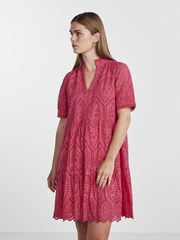 Y.A.S Pink Broderie Long Sleeve Tiered Dress - Image 1 of 3