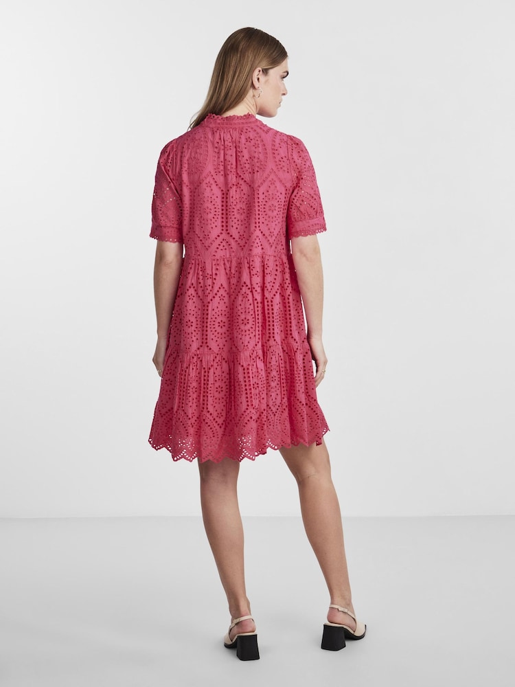 Y.A.S Pink Broderie Long Sleeve Tiered Dress - Image 2 of 3