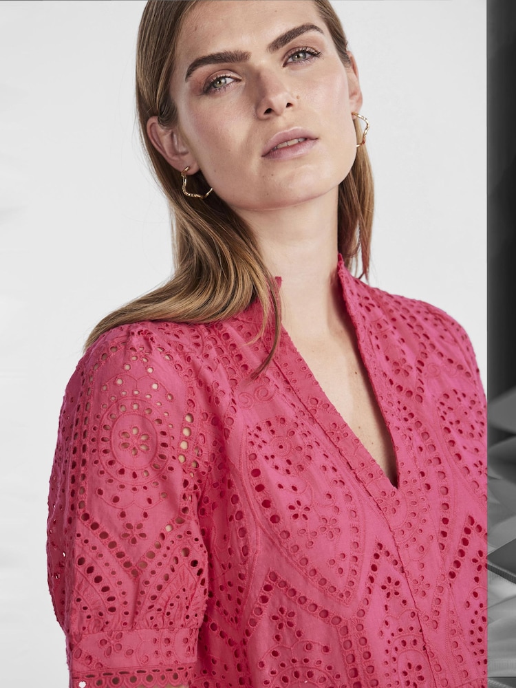Y.A.S Pink Broderie Long Sleeve Tiered Dress - Image 3 of 3