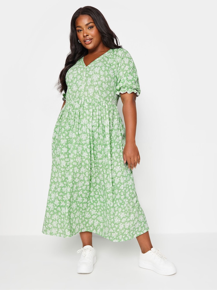 Yours Curve Green LIMITED COLLECTION Vintage Floral Textured Midaxi Dress - Image 1 of 5
