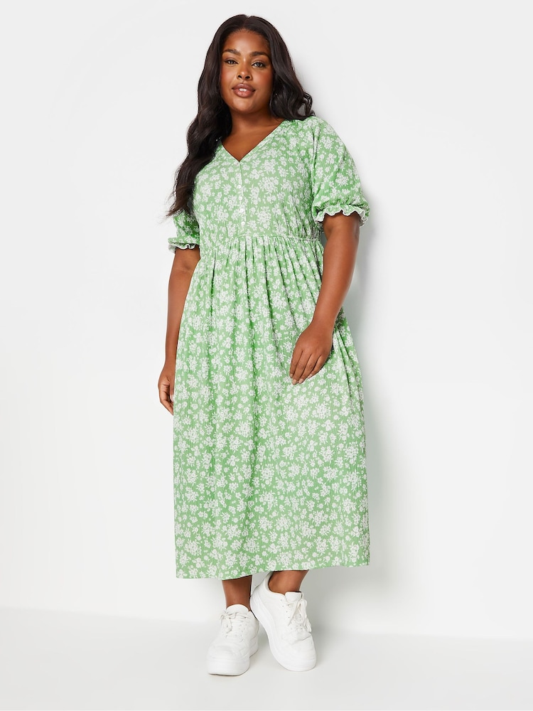 Yours Curve Green LIMITED COLLECTION Vintage Floral Textured Midaxi Dress - Image 2 of 5