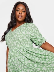 Yours Curve Green LIMITED COLLECTION Vintage Floral Textured Midaxi Dress - Image 4 of 5