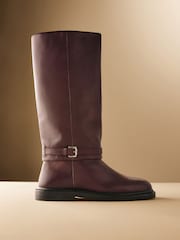 Burgundy Red Leather - Forever Comfort® Buckle Detail Rider Boots - Imagen 7 de 11