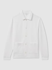 Reiss Off White Flippo Ribbed Cotton Blend Knitted Overshirt - Image 2 of 7