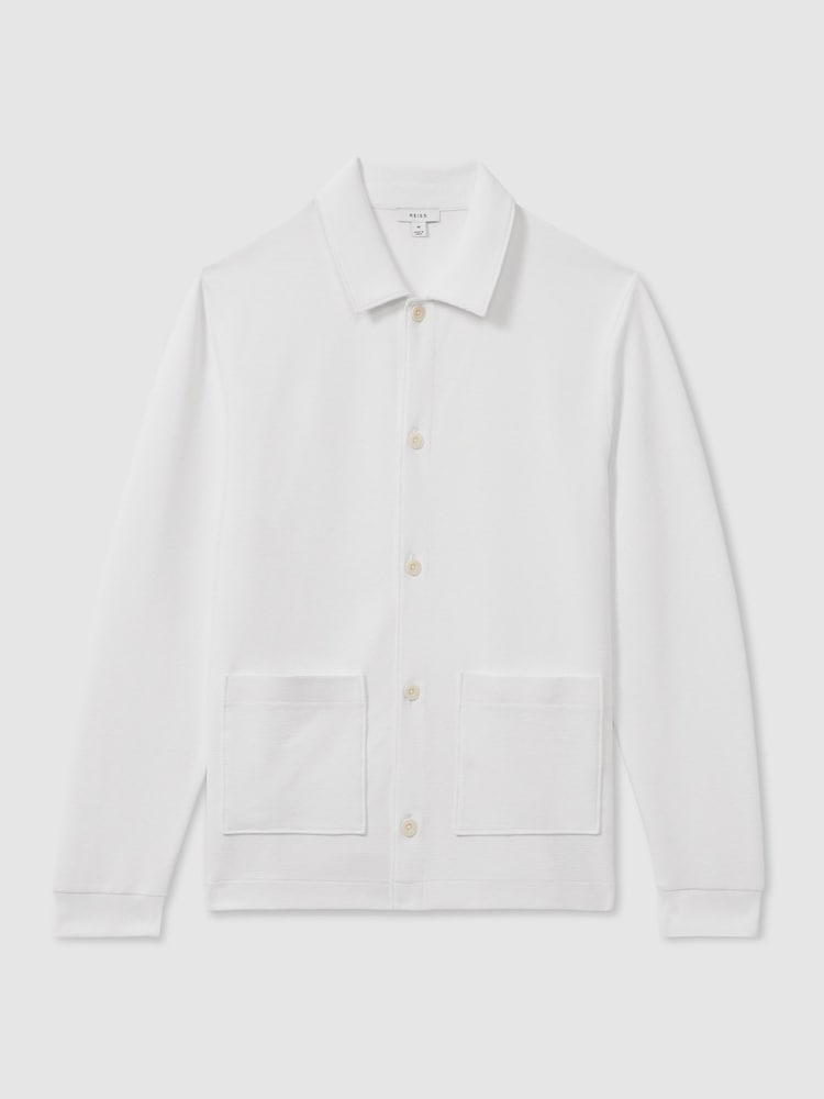 Reiss Off White Flippo Ribbed Cotton Blend Knitted Overshirt - Image 2 of 7