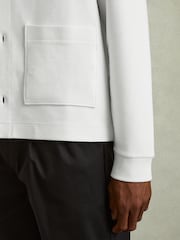 Reiss Off White Flippo Ribbed Cotton Blend Knitted Overshirt - Image 3 of 7