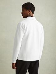 Reiss Off White Flippo Ribbed Cotton Blend Knitted Overshirt - Image 4 of 7