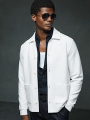 Reiss Off White Flippo Ribbed Cotton Blend Knitted Overshirt - Image 5 of 7
