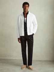 Reiss Off White Flippo Ribbed Cotton Blend Knitted Overshirt - Image 6 of 7