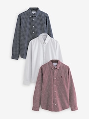 Burgundy/Navy Blue/White Printed 100% Cotton Long Sleeve Oxford Shirts 3 Pack - Image 1 of 13