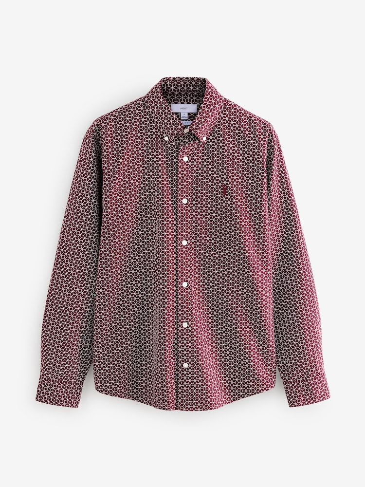 Burgundy/Navy Blue/White Printed 100% Cotton Long Sleeve Oxford Shirts 3 Pack - Image 10 of 13