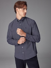 Burgundy/Navy Blue/White Printed 100% Cotton Long Sleeve Oxford Shirts 3 Pack - Image 2 of 13