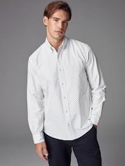 Burgundy/Navy Blue/White Printed 100% Cotton Long Sleeve Oxford Shirts 3 Pack - Image 3 of 13