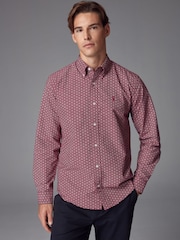 Burgundy/Navy Blue/White Printed 100% Cotton Long Sleeve Oxford Shirts 3 Pack - Image 4 of 13