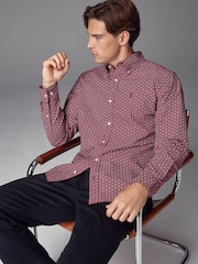 Burgundy/Navy Blue/White Printed 100% Cotton Long Sleeve Oxford Shirts 3 Pack - Image 5 of 13