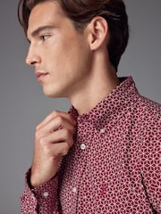 Burgundy/Navy Blue/White Printed 100% Cotton Long Sleeve Oxford Shirts 3 Pack - Image 7 of 13