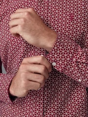 Burgundy/Navy Blue/White Printed 100% Cotton Long Sleeve Oxford Shirts 3 Pack - Image 8 of 13