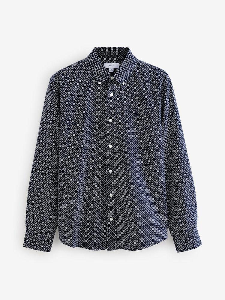 Burgundy/Navy Blue/White Printed 100% Cotton Long Sleeve Oxford Shirts 3 Pack - Image 9 of 13