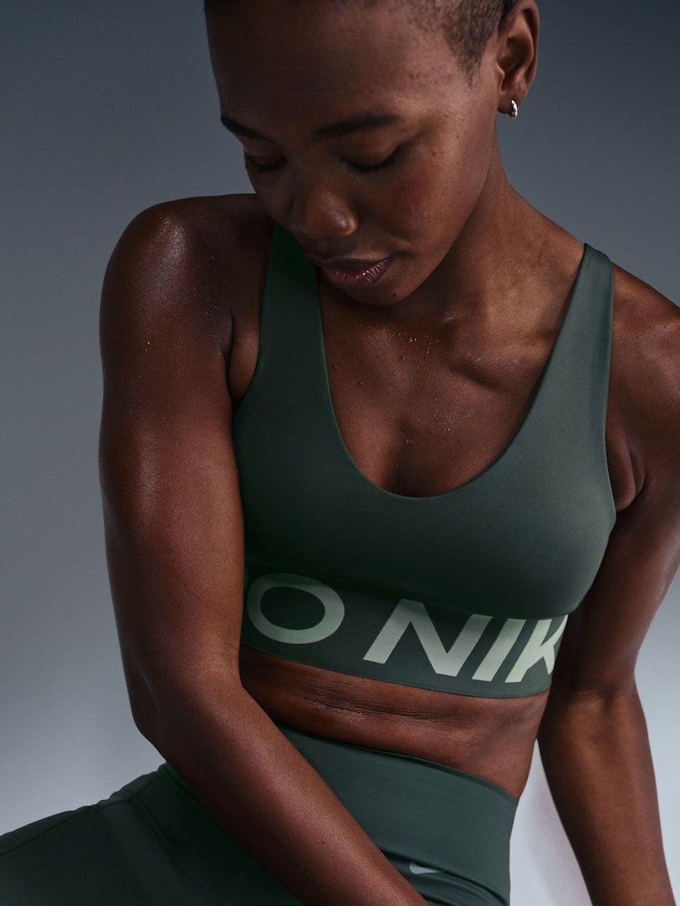 Nike Green Pro Indy Plunge Medium Support Padded Sports Bra - Image 1 of 6