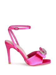 Linzi Pink Laine Satin Stiletto Peep Toe Heels With Front Bow Detail - Image 2 of 4