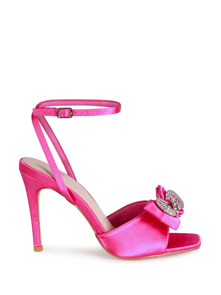 Linzi Pink Laine Satin Stiletto Peep Toe Heels With Front Bow Detail - Image 2 of 4
