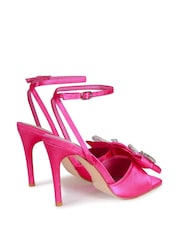 Linzi Pink Laine Satin Stiletto Peep Toe Heels With Front Bow Detail - Image 4 of 4