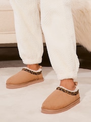 Lipsy Brown Animal Leopard Print Mule Clog Faux Suede Lined Flatform Slippers - Image 3 of 4
