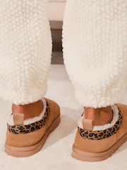 Lipsy Brown Animal Leopard Print Mule Clog Faux Suede Lined Flatform Slippers - Image 4 of 4